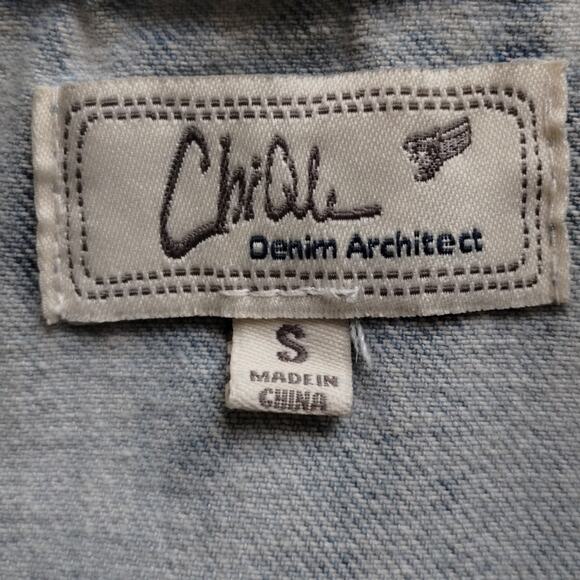 A Chiqle Denim Architect Light Acid Wash Distressed Ripped Denim Jean Vest S - Picture 10 of 11